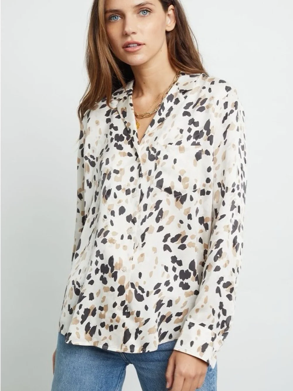 Rails White Animal-Print Button-Down Blouse - Picture 4 of 11